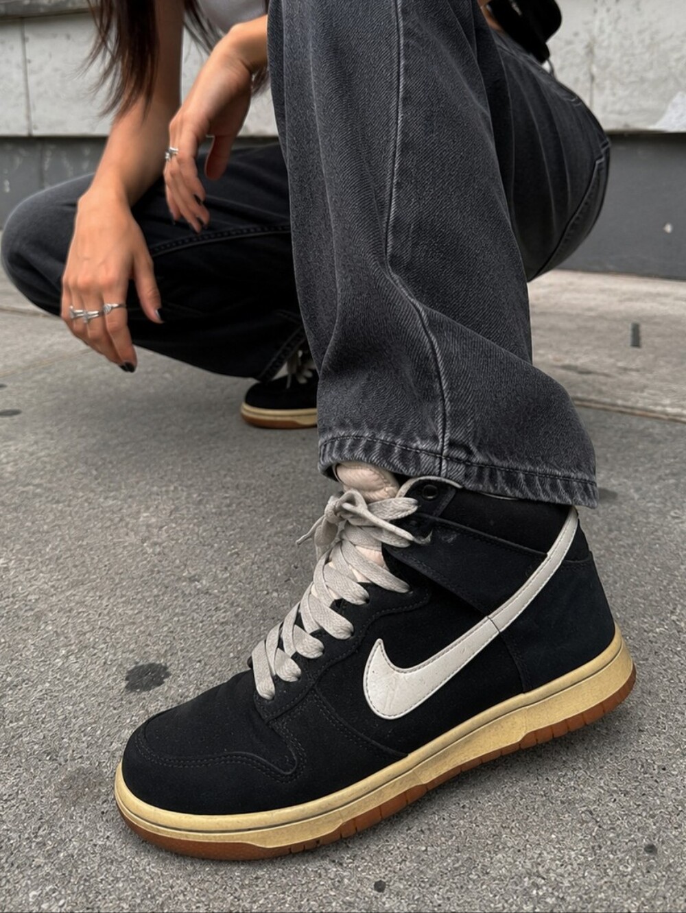 Nike Dunk High 2009 Black White Gum High Top Sneakers Sz 9.5 Y2K